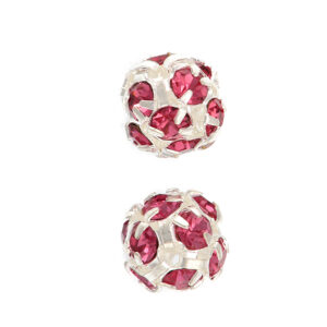 Perle ceski kristal 8mm 2 kom, kristal boja magenta-srebrena podloga