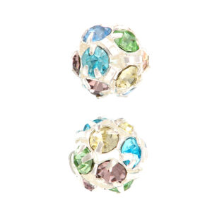 Perle ceski kristal 8mm 2 kom, kristal boja : multi, srebrena podloga
