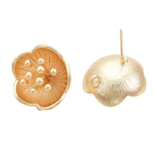Kopča naušnica cvijet 15,5 x 6 mm, podloga mesing, pozlata 18 kt, 2 kom, MD42