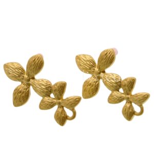 Kopča naušnica mjed Cvijet 23x15mm, mat zlatna, 2 kom, MD42