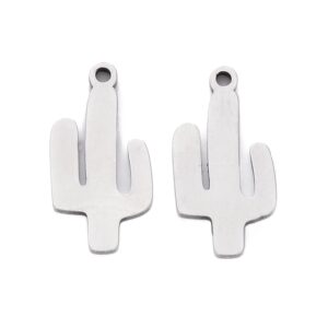 Privjesak Kaktus, nehrđajući čelik SS304, vel.16x7,5x1 mm, boja: inox , 2 kom, SS21