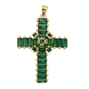 Privjesak Križ, mjed, pozlata 18 k zlatom, vel 27x38x5,5 mm , rupa 4x3,5 mm, 1 kom CZ3
