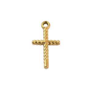 Privjesak Križ od nehrđajućeg čelika SS304, vel.15x8,5x1,5 mm, pozlata 18 karat.zlatom,1 kom, SS10