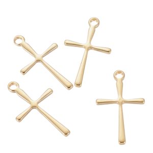 Privjesak križ  od nehrđajućeg čelika SS304, vel.16x9,5x1 mm, boja: zlatna, 4 kom, SS10