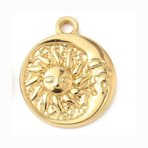 Privjesak Sunce i mjesec od nehrđajućeg čelika SS304, vel.23x19x2,5 mm, pozlata 18 Karat.zlatom, 1 kom SS75