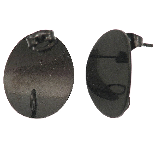 Kopča za naušnice od nehrđajućeg čelika SS304, oval vel. 20x16x0,75mm, rupa 3,5 mm, iglica 0,8 mm, 2 kom, crna elektroforeza SS56 - Slika 2