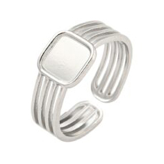 Prsten, nehrđajući čelik, podesiva širina, pločica 6X6 mm, 1 kom, boja: inox , SS304