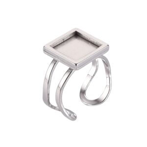 Prsten kvadratni od nehrđajućeg čelika SS201 , podesiva širina, pločica vel 12x12 mm, za kamen 10x10 mm, 1 kom, SS15