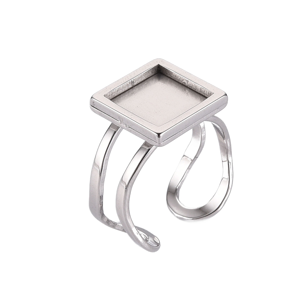 Prsten kvadratni od nehrđajućeg čelika SS201 , podesiva širina, pločica vel 12x12 mm, za kamen 10x10 mm, 1 kom, SS15