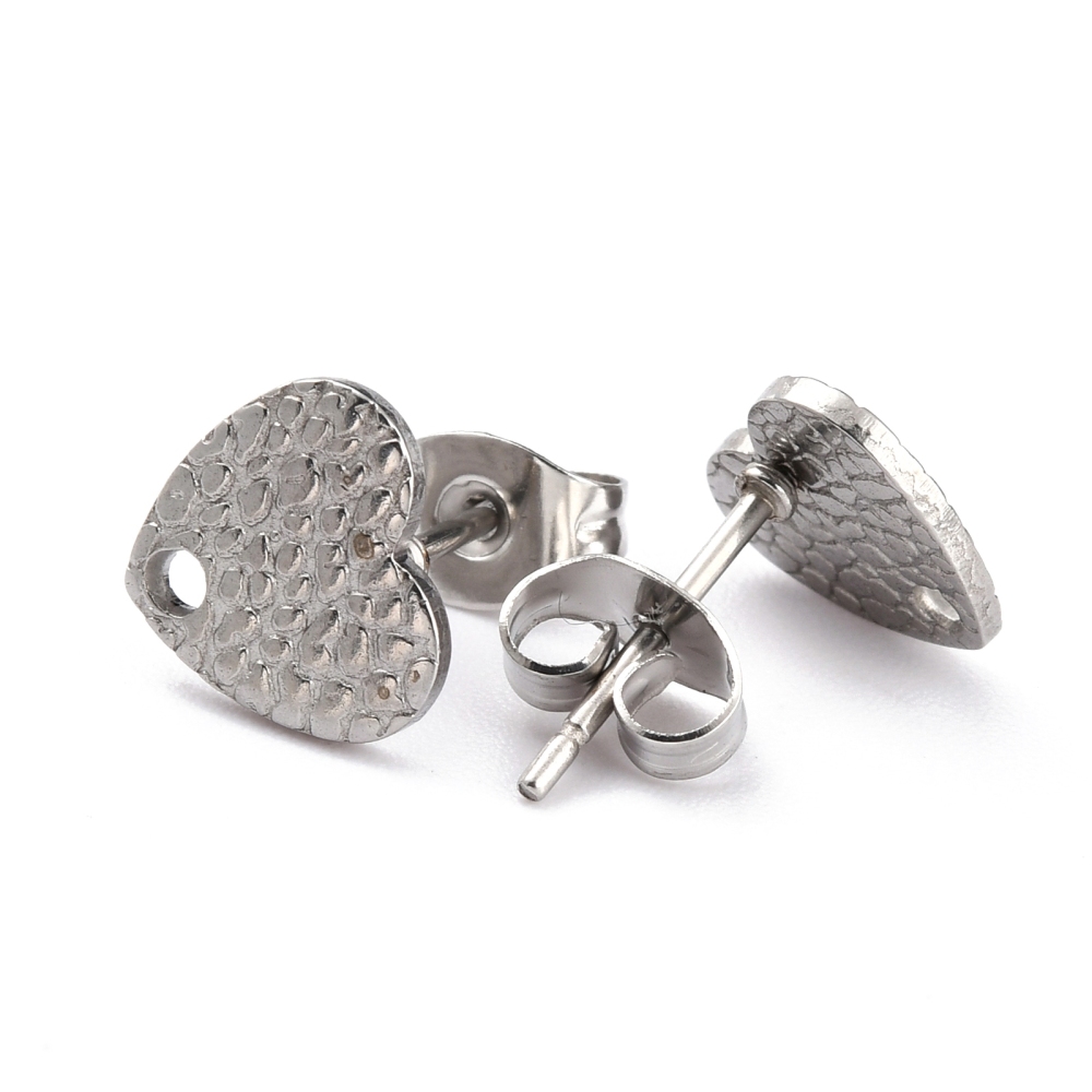 Kopča za naušnice srca od nehrđajućeg čelika SS304, vel 9x8,4 mm, rupa 1,5 mm, iglica 0,8 mm , boja: inox ,2 kom, SS104