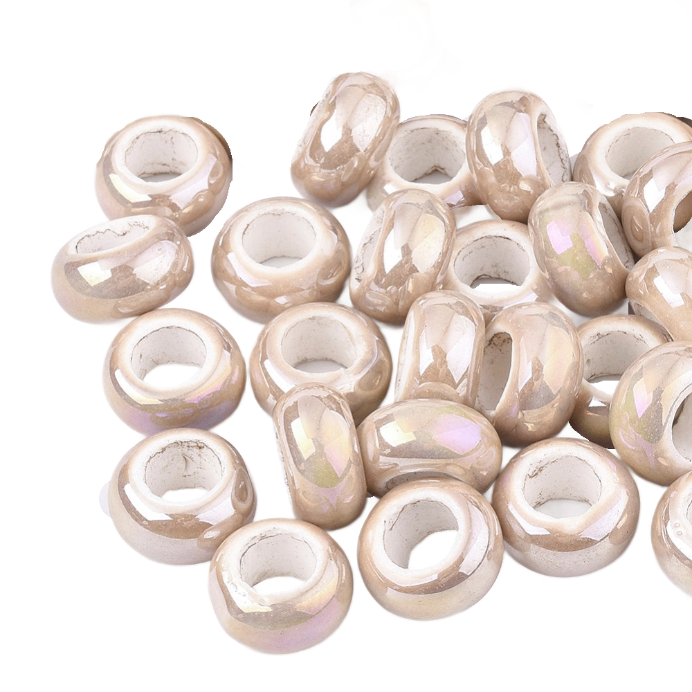 Perlica keramika glazirana vel 12-13x6,5 mm rupa 6 mm, 10 kom u paketu, boja: beige ab , s preljevom KER01 - Slika 2