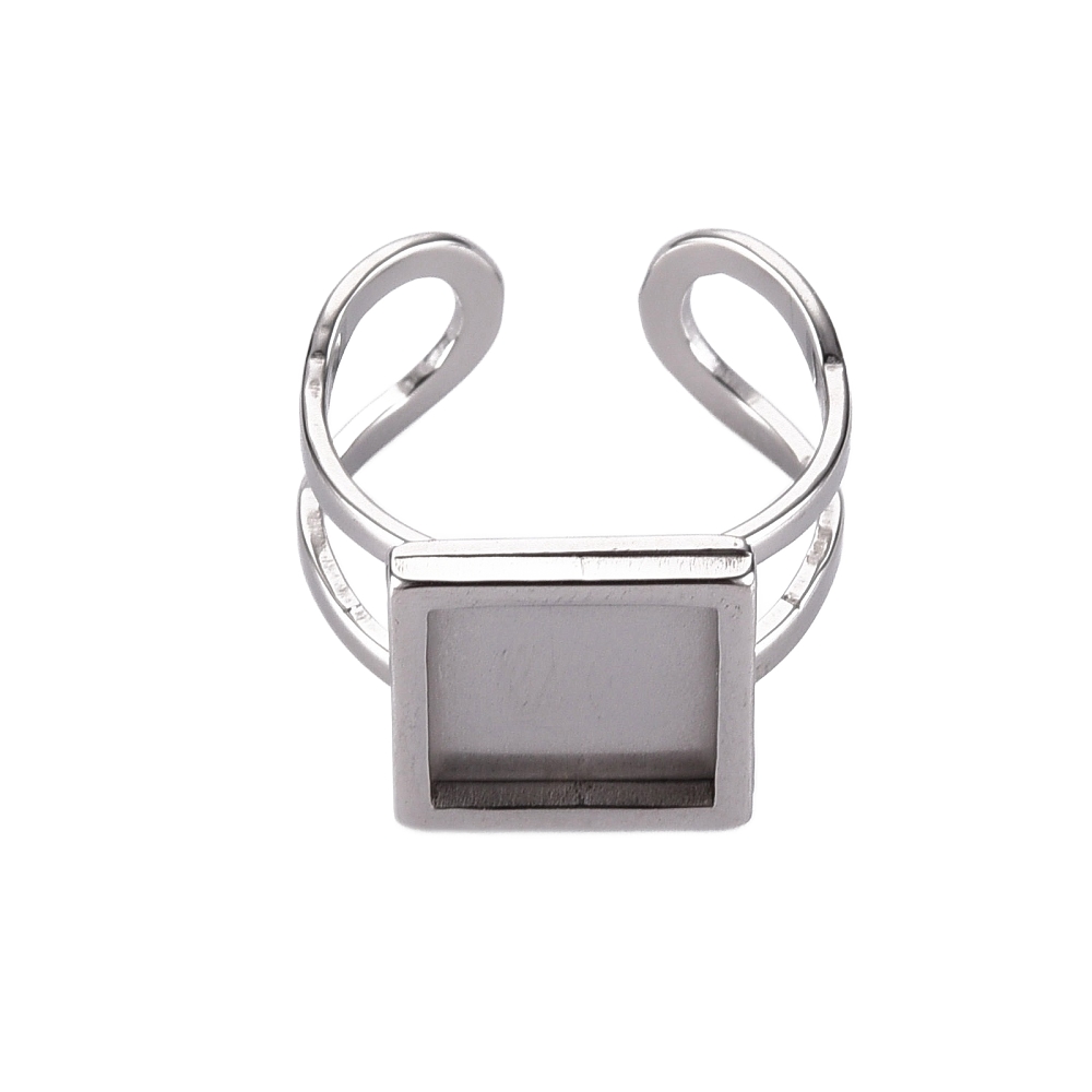 Prsten kvadratni od nehrđajućeg čelika SS201 , podesiva širina, pločica vel 12x12 mm, za kamen 10x10 mm, 1 kom, SS15 - Slika 2