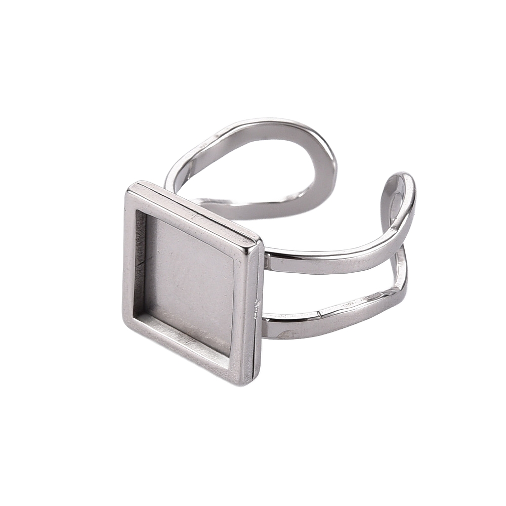 Prsten kvadratni od nehrđajućeg čelika SS201 , podesiva širina, pločica vel 12x12 mm, za kamen 10x10 mm, 1 kom, SS15 - Slika 3