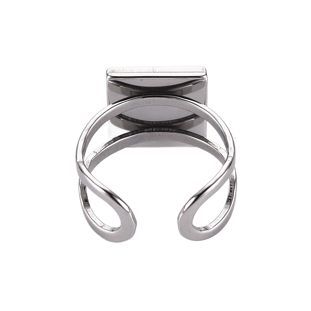 Prsten kvadratni od nehrđajućeg čelika SS201 , podesiva širina, pločica vel 12x12 mm, za kamen 10x10 mm, 1 kom, SS15 - Slika 4