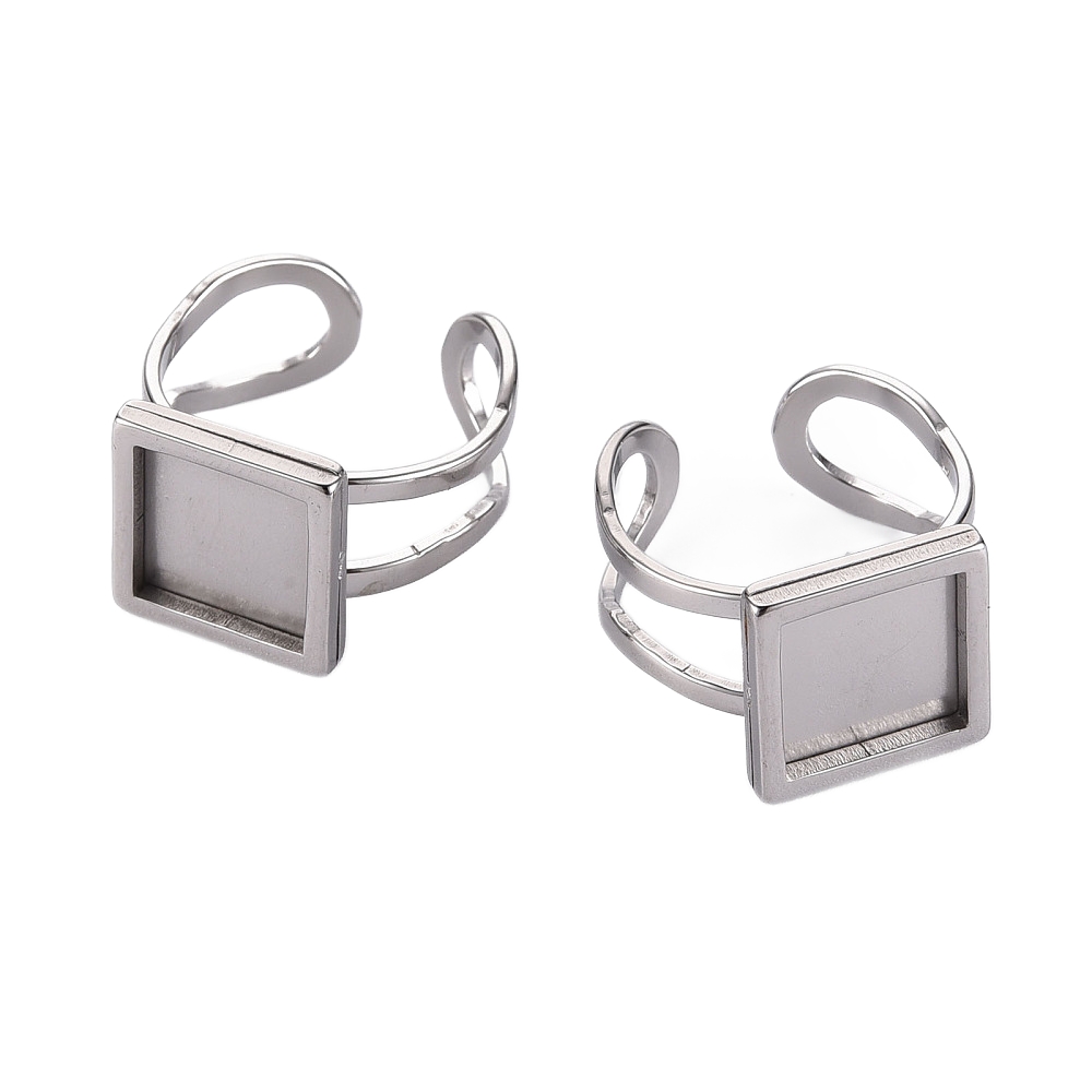 Prsten kvadratni od nehrđajućeg čelika SS201 , podesiva širina, pločica vel 12x12 mm, za kamen 10x10 mm, 1 kom, SS15 - Slika 5