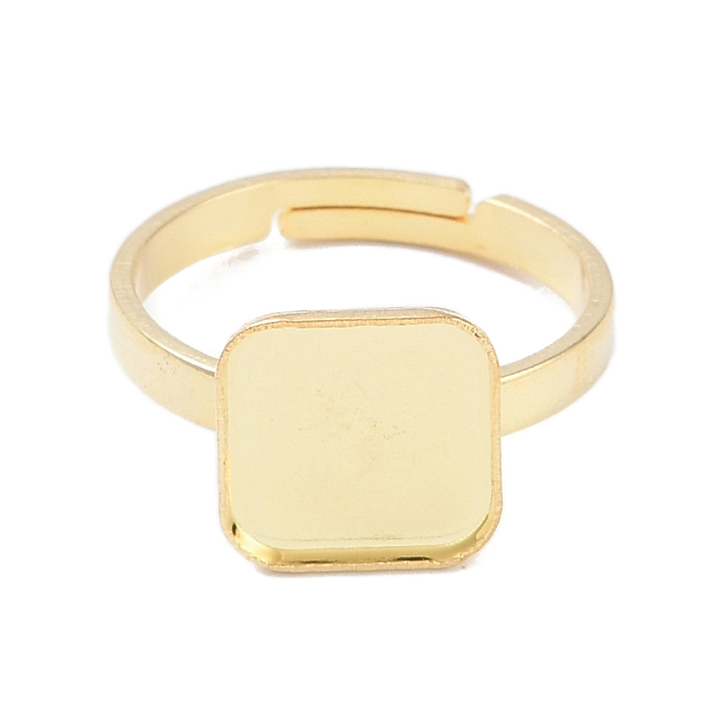 Prsten od nehrđajućeg čelika SS304 vel 7 ili 17 mm, prilagodljiva vel., pločica 9x9 mm, 2 kom, pozlata 18 karat.zlatom SS15 - Slika 2