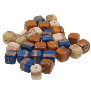 Perlice staklene kocke, vel. 8x8 mm, 25 kom u paketu, boja:bež,narančasta i plava, ručno rađena BEAD 1