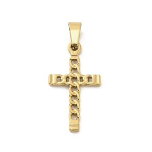 Privjesak križ, nehrđajući čelik SS304 vel. 28x15x2 mm,ION pozlata 18 karat.zlatom, s kopčom , 1 kom, SS10