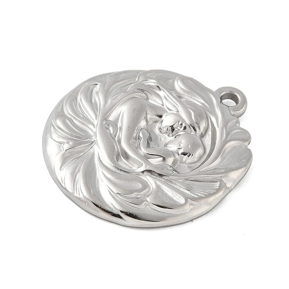 Privjesak Medaljon Majka i dijete od nehrđajućeg čelika SS304, vel.28x24x3 mm, s kopčom vel.35x24x3 mm, boja: inox 1 kom SS78 - Slika 4