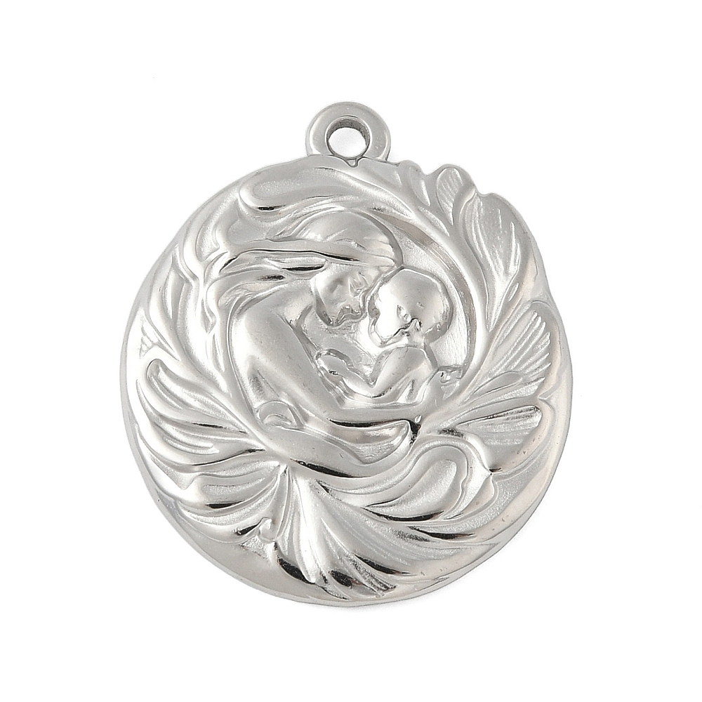 Privjesak Medaljon Majka i dijete od nehrđajućeg čelika SS304, vel.28x24x3 mm, s kopčom vel.35x24x3 mm, boja: inox 1 kom SS78