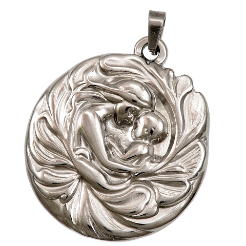 Privjesak Medaljon Majka i dijete od nehrđajućeg čelika SS304, vel.28x24x3 mm, s kopčom vel.35x24x3 mm, boja: inox 1 kom SS78 - Slika 2