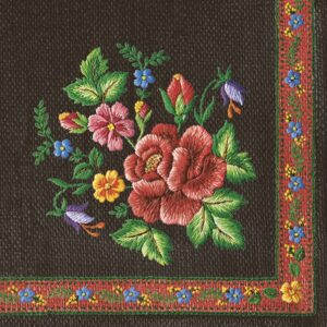 Salveta Roses Mountain Embroidery Folk on Black UV3