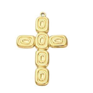 Privjesak križ, nehrđajući čelik SS304 vel.48,5x30,5x2mm, ION pozlata 18 karat.zlatom, s kopčom , 1 kom, SS10