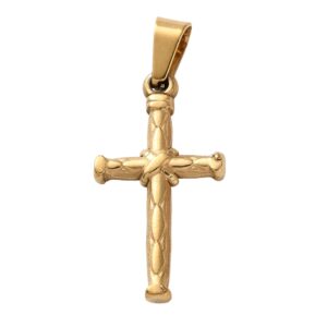 Privjesak Križ, nehrđajući čelik SS304, vel. 27x15x4 mm, alka 6x3 mm, ION pozlata, IN10