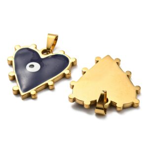 Privjesak Srce od nehrđajućeg čelika SS304 i emajla, vel.21x21x3 mm, alka 5x3,5 mm,  ION pozlata 18 karat.zlatom i plavi emajl, 1 kom, SS101