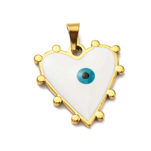 Privjesak Srce od nehrđajućeg čelika SS304 i emajla, vel.21x21x3 mm, alka 5x3,5 mm,  ION pozlata 18 karat.zlatom i bijeli emajl, 1 kom, SS101