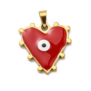Privjesak Srce od nehrđajućeg čelika SS304 i emajla, vel.21x21x3 mm, alka 5x3,5 mm,  ION pozlata 18 karat.zlatom i crveni emajl, 1 kom, SS101
