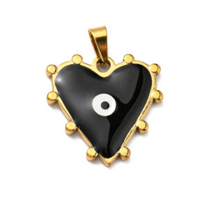 Privjesak Srce od nehrđajućeg čelika SS304 i emajla, vel.21x21x3 mm, alka 5x3,5 mm,  ION pozlata 18 karat.zlatom i crni emajl, 1 kom, SS101