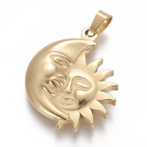 Privjesak Sunce i mjesec , nehrđajući čelik SS304, vel.32x26x3 mm, pozlata 18 karat.zlatom, 1 kom SS60