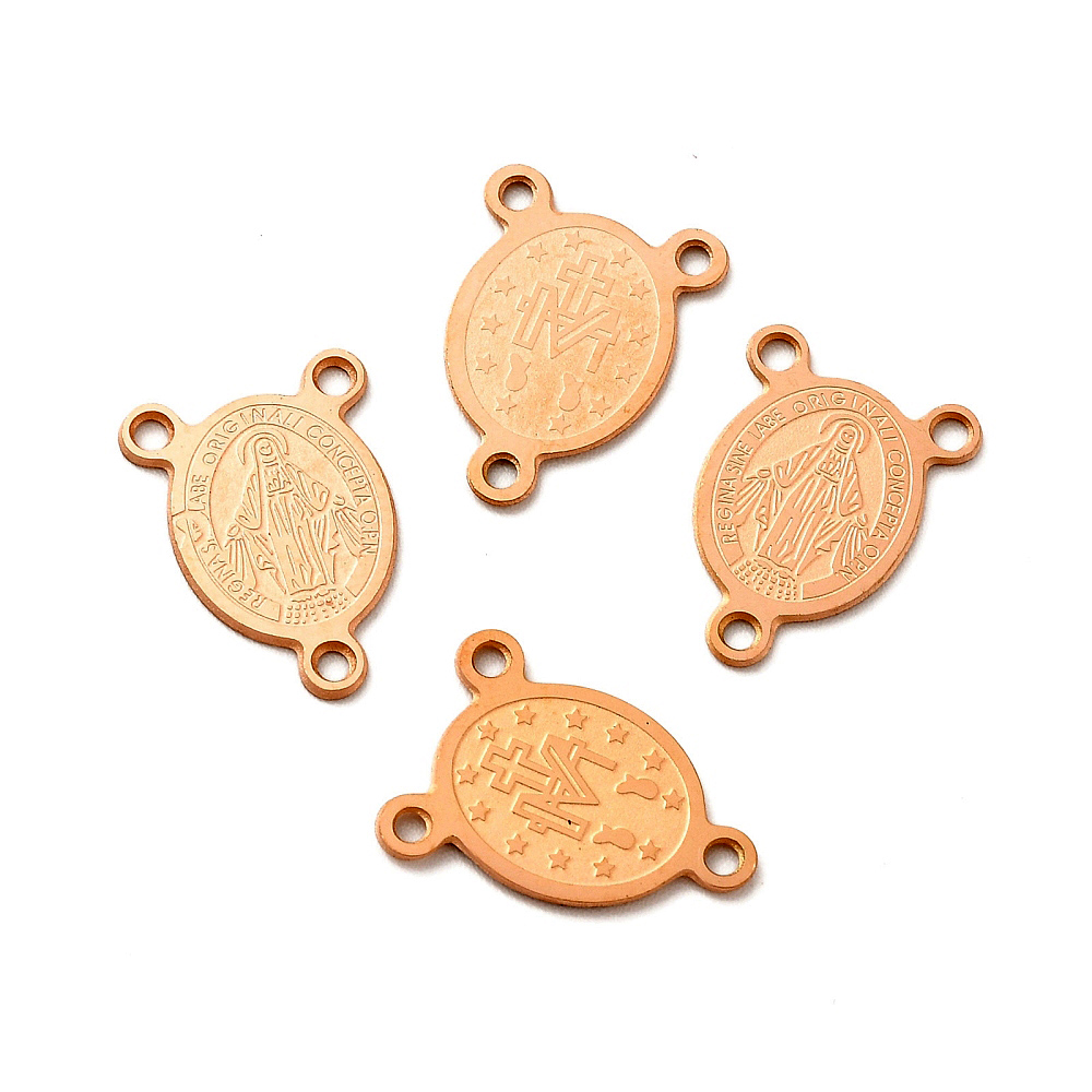 Konektor medaljica Čudotvorne gospe, nehrđajući čelik SS304, vel.15x9x0,7 mm, 1 kom, boja: ružičasto zlato SS10 - Slika 3