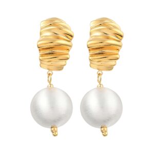 Naušnice vel 43x14,5 mm, pozlata 24 karat.zlatom, imitacija bisera CZ1