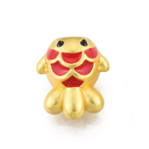 Perlica emajl Riba, vel 14x11,5x7,5 mm-rupa 4 mm, boja: mat zlatna i crveni emajl, 1 kom, EM18