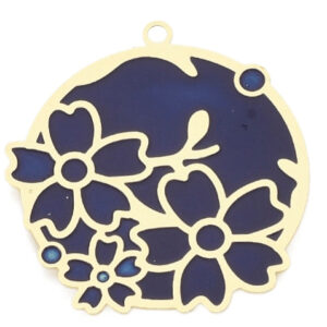 Privjesak  Cvjetni medaljon, tamno plavi,  vel 32x30x0,3 mm,1 kom,  EM19