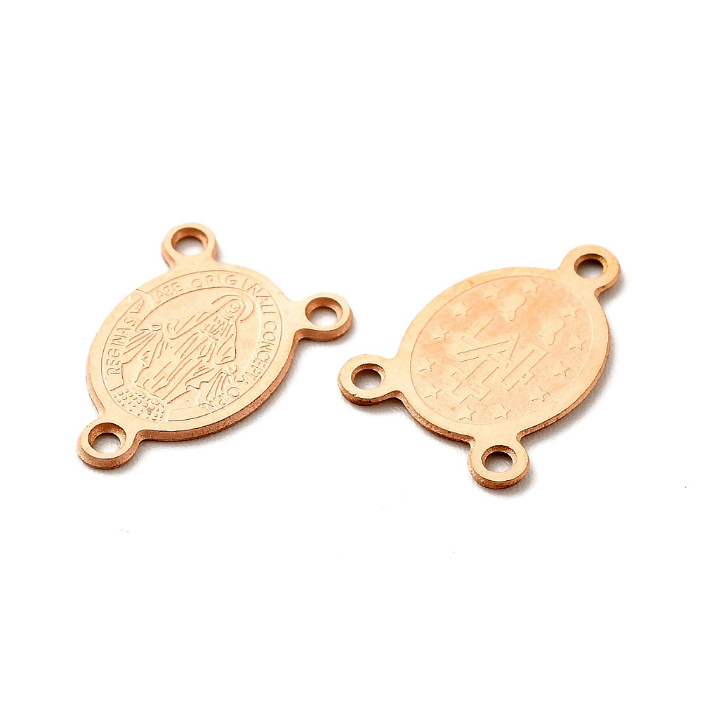Konektor medaljica Čudotvorne gospe, nehrđajući čelik SS304, vel.15x9x0,7 mm, 1 kom, boja: ružičasto zlato SS10 - Slika 2
