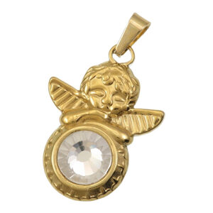 Privjesak Anđeo nehrđajući čelik SS304 vel.25x16x10 mm, pozlata18 karat.zlatom, crystal caboshon,1 kom, SS108