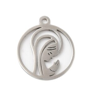 Privjesak Gospa,  nehrđajući čelik SS304, vel.17,5x15x1 mm, 1 kom, boja: inox, SS10