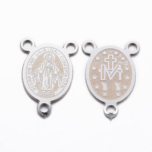 Konektor medaljica Čudotvorne gospe, nehrđajući čelik SS304, vel.15x9x0,7 mm, 1 kom, boja: inox, SS10