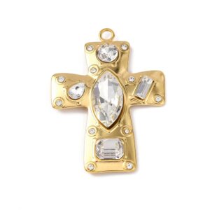 Privjesak križ, nehrđajući čelik SS304 i cubic cirkonij, vel.46,5x33,5x6 mm, ION pozlata , s kopčom vel. 5x11 mm,1 kom, SS10