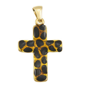 Privjesak križ, nehrđajući čelik SS304 i resin leopard uzorka, vel.28x18,5x3 mm, ION pozlata , s kopčom vel. 5x11 mm,1 kom, SS10