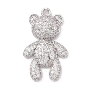 Privjesak Medo vel. 26,5x16x4 mm, mjed i micro pave cubic cirkon, pozlata platinom , 1 kom CZ6