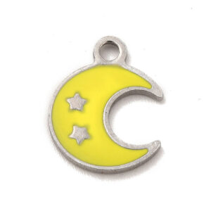 Privjesak Mjeseci, nehrđajući čelik SS304 i emajl, vel. 12,5x10x1 mm, 1 kom, boja: inox i žuti emajl, SS60