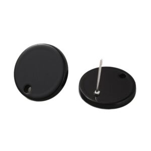 Kopča okrugla za naušnice od nehrđajućeg čelika SS304 i celuloznog acetata, vel 16 mm, rupa 1,5 mm, iglica 0,6 mm, 2 kom, boja: crna SS114