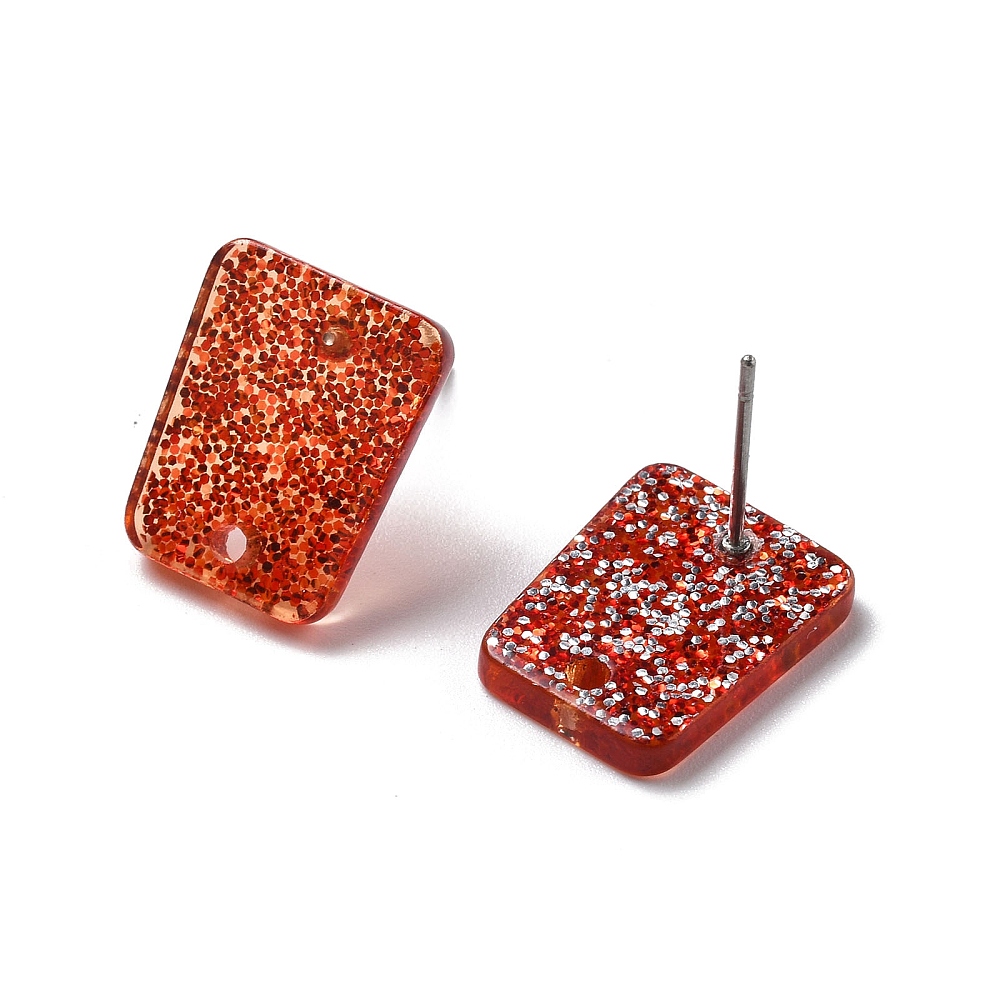 Kopča za naušnice od nehrđajućeg čelika SS304 i celuloznog acetata, vel 14,5x12x2 mm, rupa 1,5 mm, iglica 0,6 mm, 4 kom (2 para), boja: crvena, SS114 - Slika 4