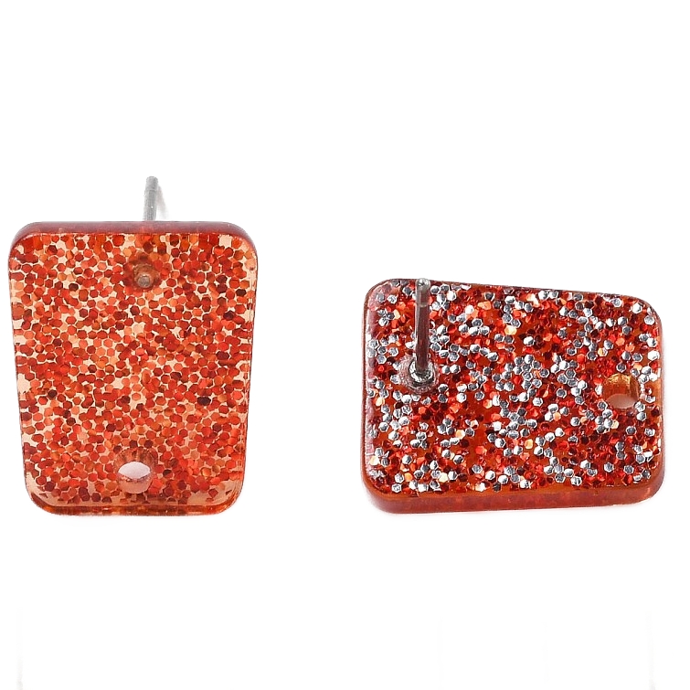 Kopča za naušnice od nehrđajućeg čelika SS304 i celuloznog acetata, vel 14,5x12x2 mm, rupa 1,5 mm, iglica 0,6 mm, 4 kom (2 para), boja: crvena, SS114 - Slika 3