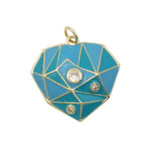 Privjesak Srce, emajl s cubic zirconima, pozlata 18 karat.zlatom, vel.23x23,5x7 mm, 1 kom, boja: tirkizno-plava EM23