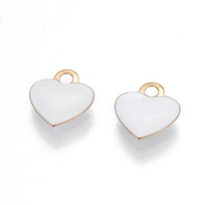 Privjesak Srce bijelo, mjed, pozlata 18 karat.zlatom vel.10x9x2 mm, 2 kom, boja:bijelo EM20